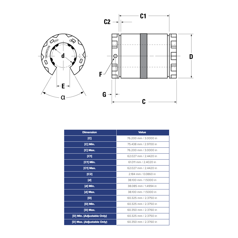 SSU24OPN THOMSON BALL BUSHING<BR>SSU SERIES 1 1/2" OPEN LINEAR BEARING SELF ALIGNING ADJUSTABLE 3880 LBF